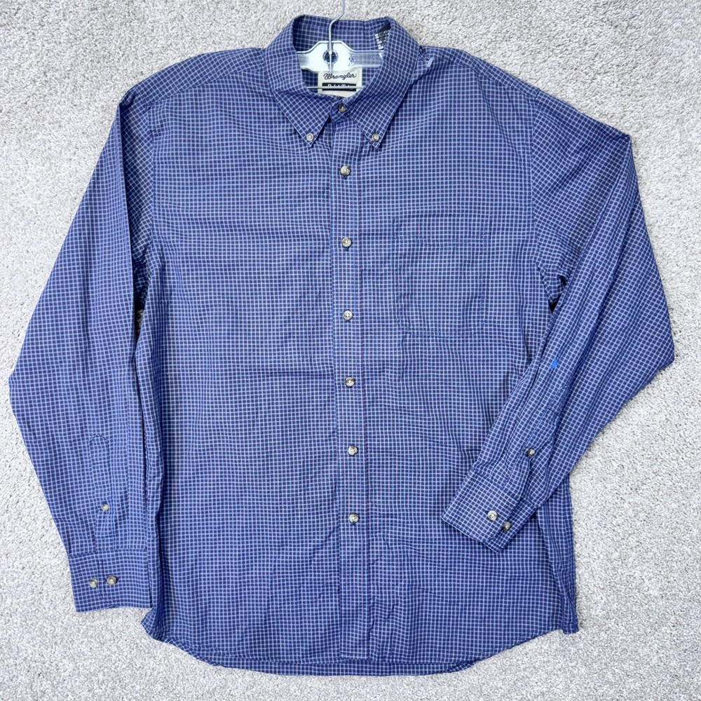 Wrangler Shirt Mens Large Riata Blue Purple Grid Check Long Sleeve Button Down